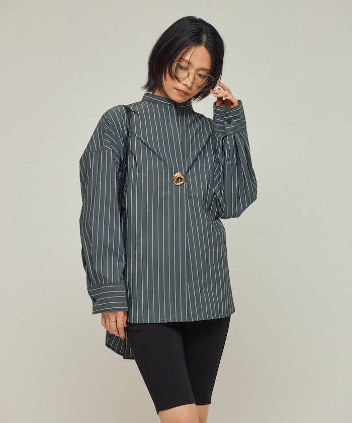 Oversized Long Sleeve Brooch Shirt