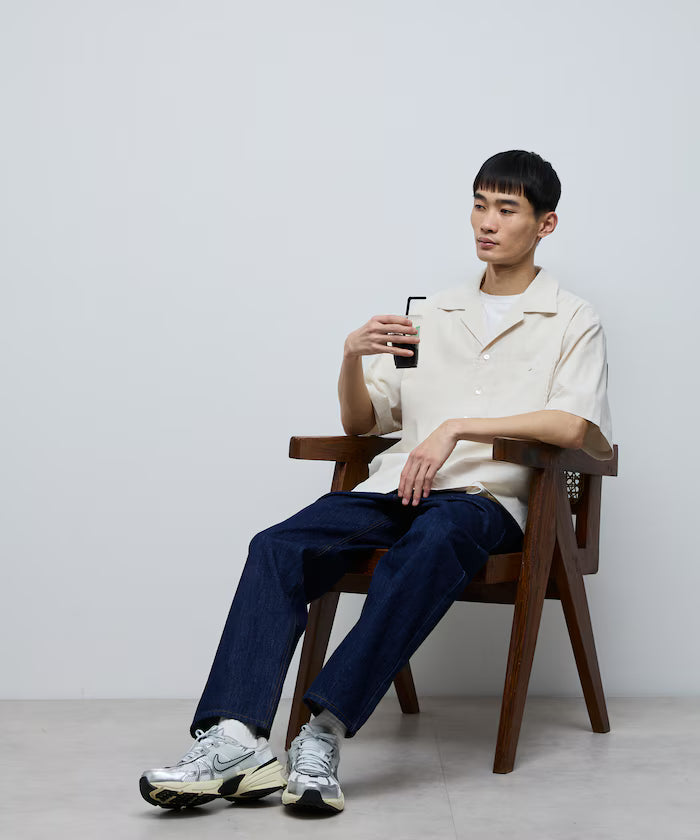 Ramie Blend Oversize Short Sleeve Open Collar Shirt / Easy Care Shirt / Linen Blend Short Sleeve Shirt