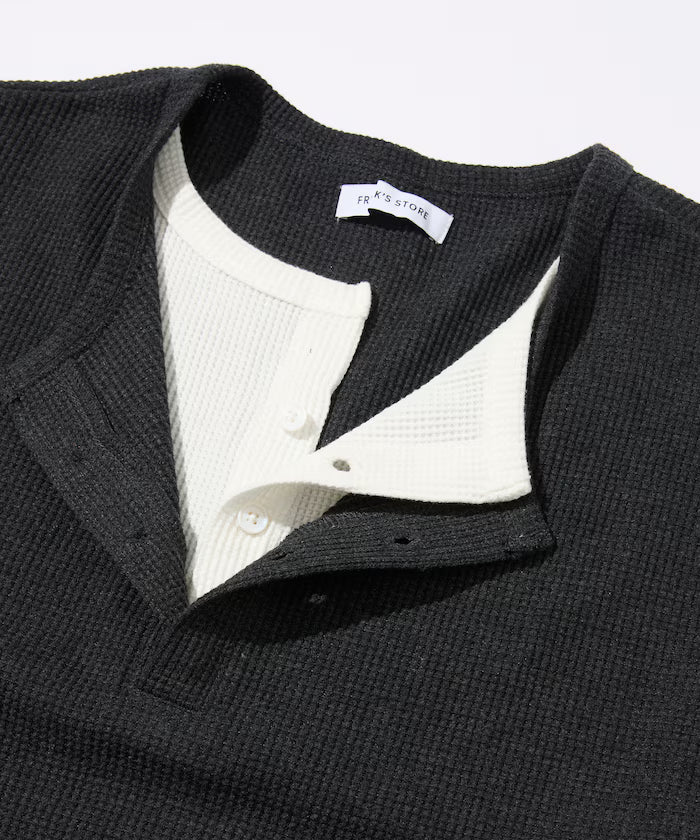 Waffle Fake Layered Henry Neck T-Shirt