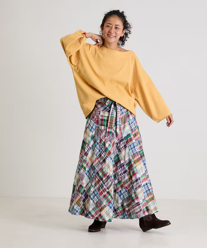 Indian patchwork check wrap skirt