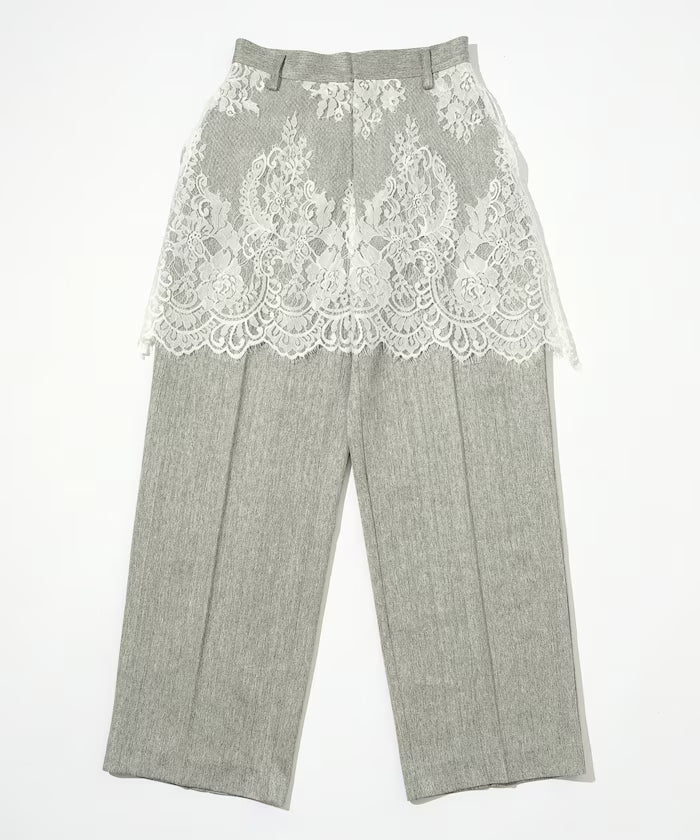 Lace Layered Slacks / Center Press Wide Slacks
