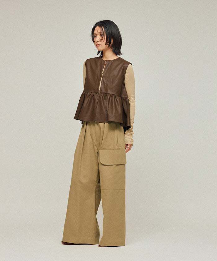 Leather Peplum Gathered Vest