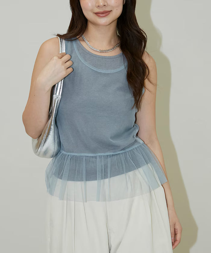 <Set Item> Tulle Layered Tank Top Limited Edition
