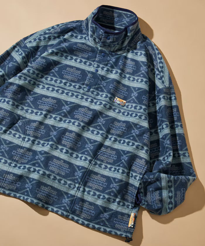 Big Silhouette One Point Logo Fleece Snap Button Spindle Pullover - Other/Pattern 1