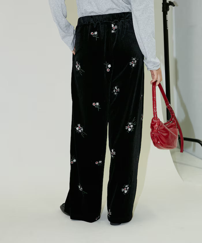 Flower Embroidery Velvet Easy Pants Limited Edition