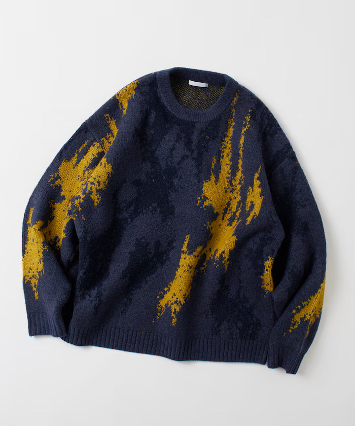All-over Pattern Double Jacquard Knit Crew Neck Pullover / Relaxed Fit