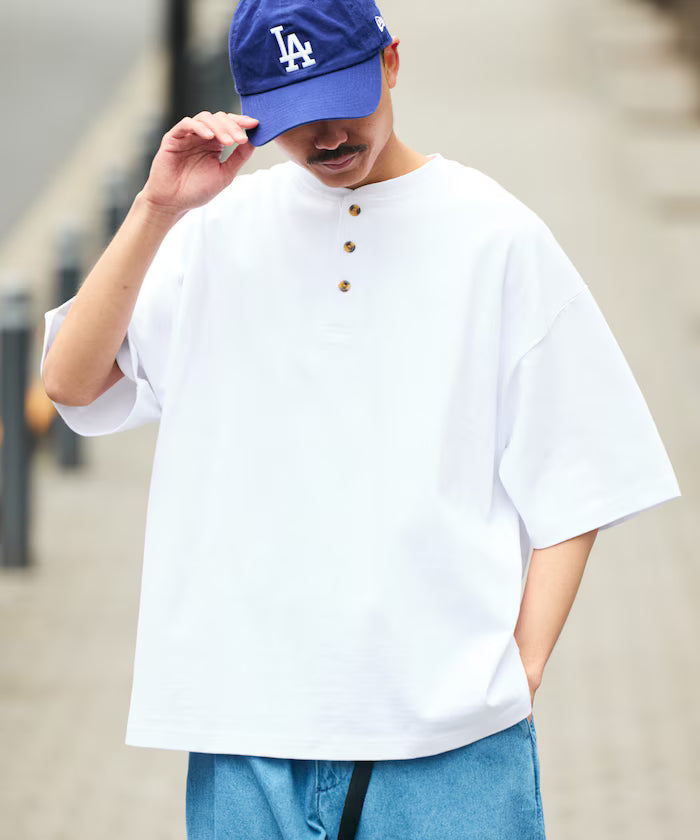 9 oz Heavyweight Big Silhouette Henley Neck T-Shirt/Heavyweight 【Limited Edition】 - White