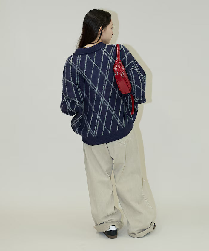 Checked pattern mohair touch skimmer knit limited edition