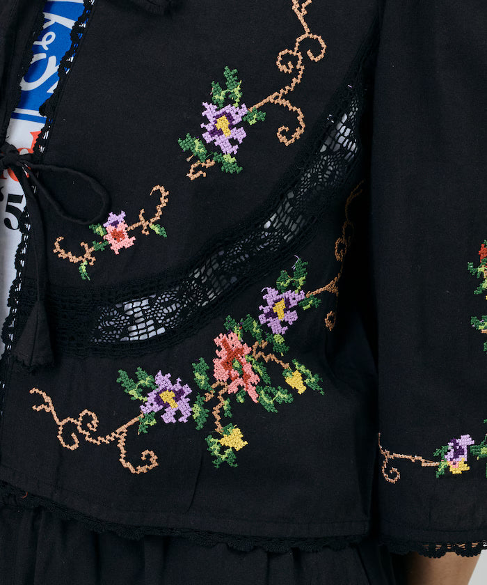 India Flower Cross Embroidery Lace Bolero