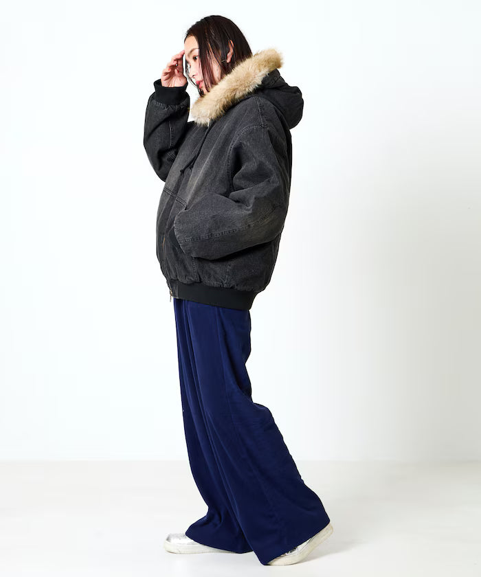 2way fake fur zip-up padded hooded jacket with detachable fur