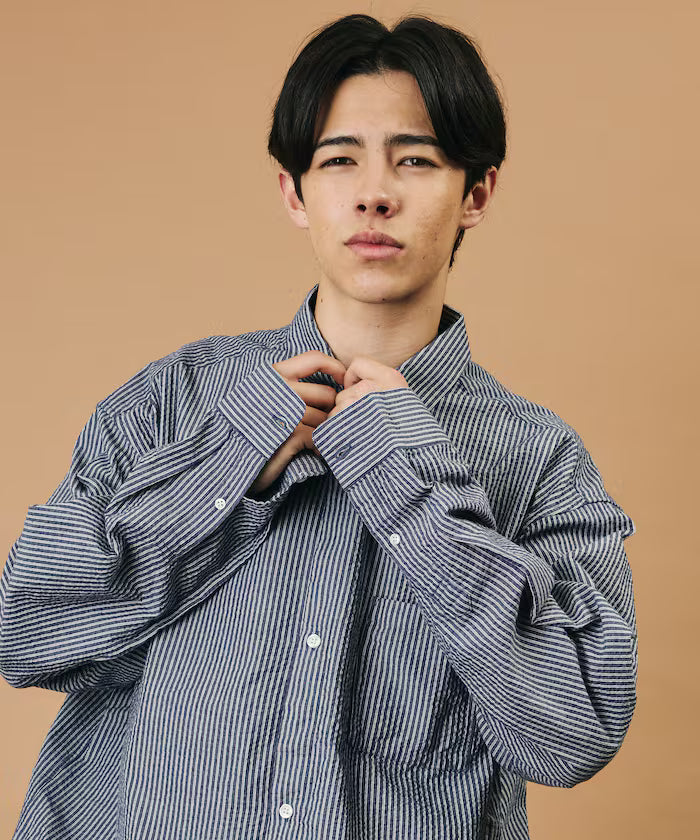 FREAK'S STORE for BEACH & FES Seersucker Spindle Regular Collar Long Sleeve Shirt
