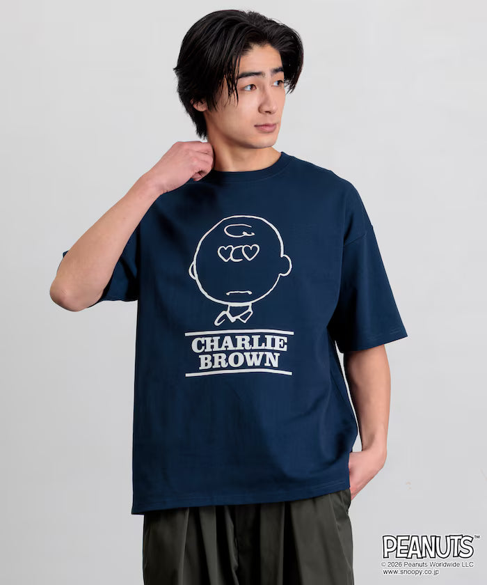 PEANUTS/Peanuts Custom Big Silhouette Crew Neck T-Shirt/Charlie Brown/Heart Eye [Limited Edition] - Navy