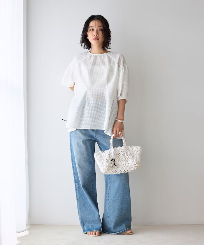 [March 11th 12:00 Release] Sheer Check Balloon Sleeve Blouse / 5-minute sleeves / Flare Silhouette