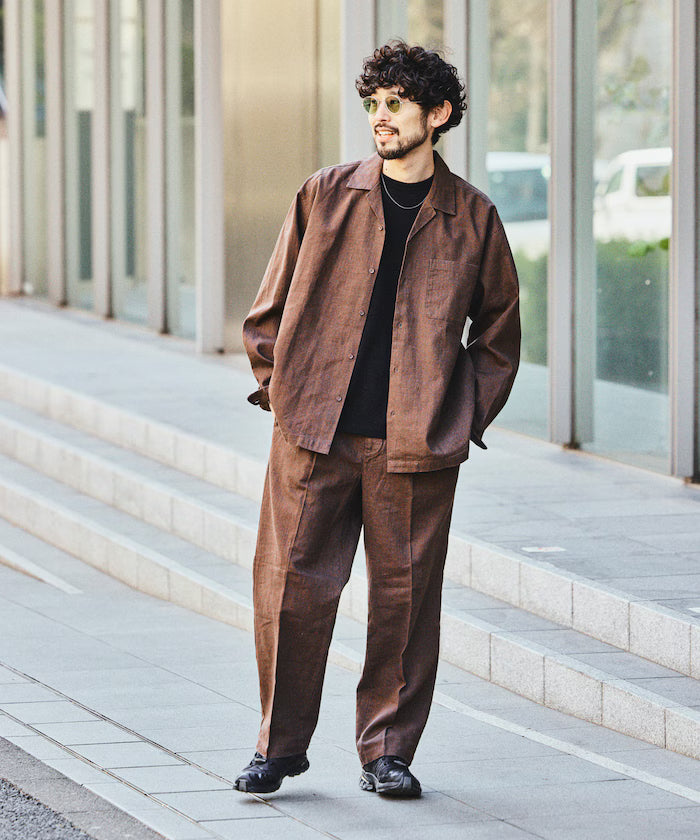LINEN COTTON OPEN COLLAR SHIRT【Compatible with setups】