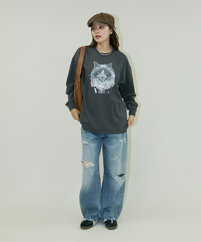 Handwritten-style Cat Print Foil Logo Long Sleeve T Limited Edition