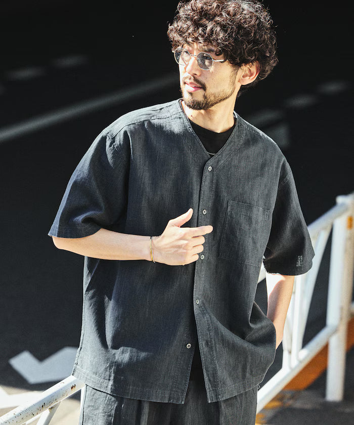 LINEN COTTON V NECK SHIRT