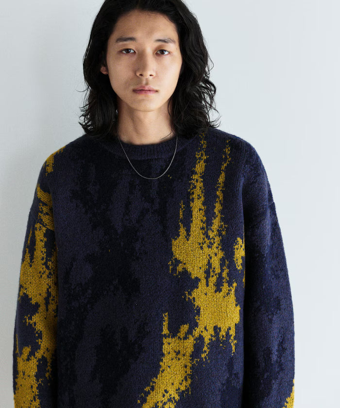 All-over Pattern Double Jacquard Knit Crew Neck Pullover / Relaxed Fit