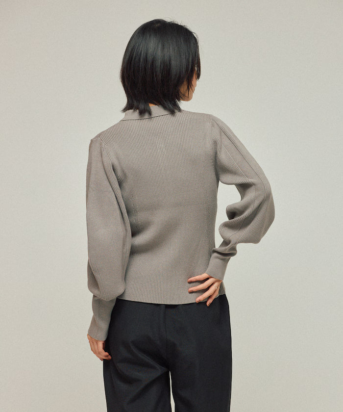 Functional material silk blend knit polo volume sleeve knit cardigan / anti-pill / machine washable