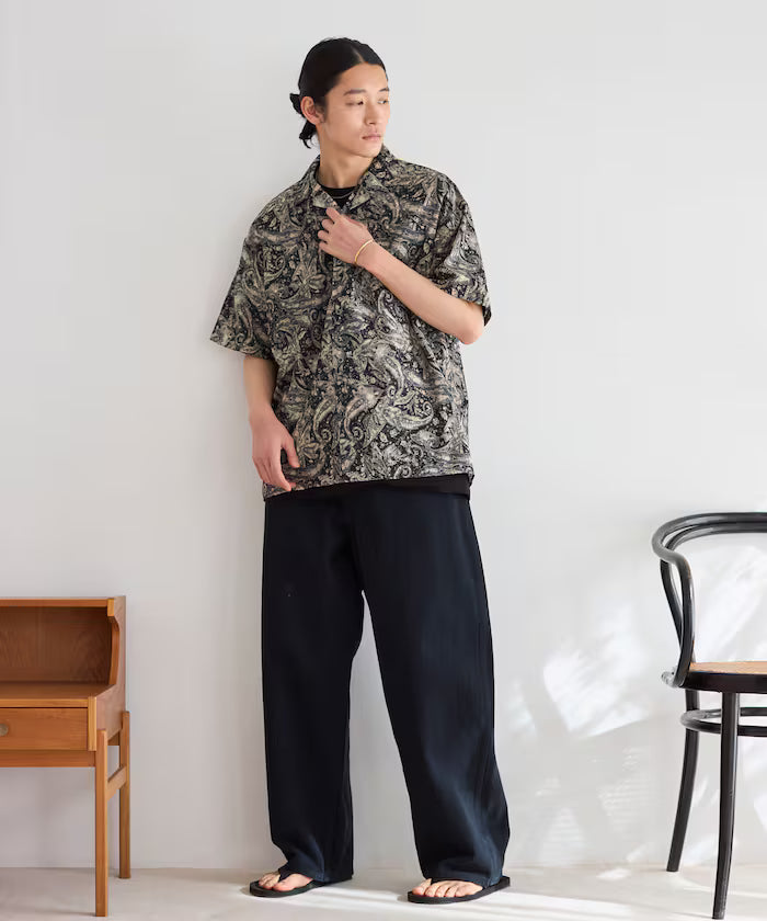 Open collar pattern short sleeve shirt / all-over design open collar shirt / compatible with set-up