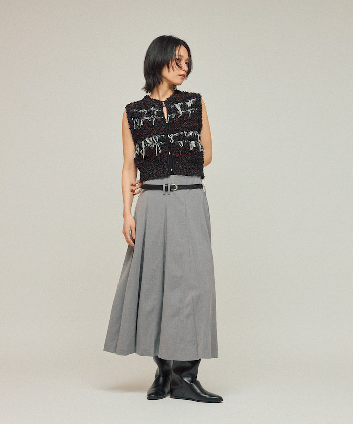 Mixed Material Fringe Knit Vest / Striped Knit Vest 25AW