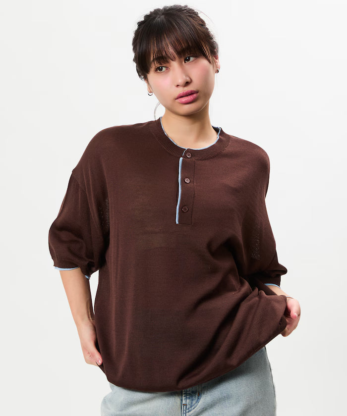 Limited Edition Relaxed Fit Color Block Henley Neck Knit