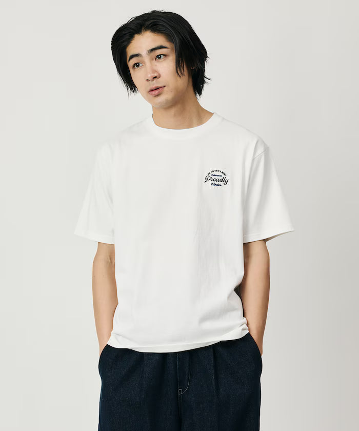 Relaxed Fit Design Back Embroidery Crew Neck T-Shirt / Cherry / Ringer 【Limited Edition】