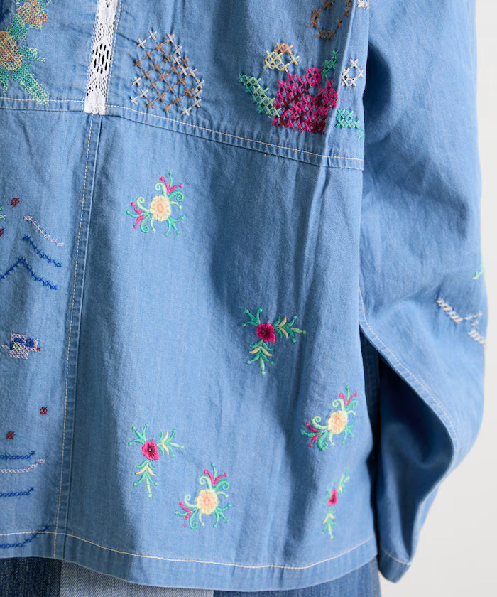 Open Collar Embroidered Shirt Jacket