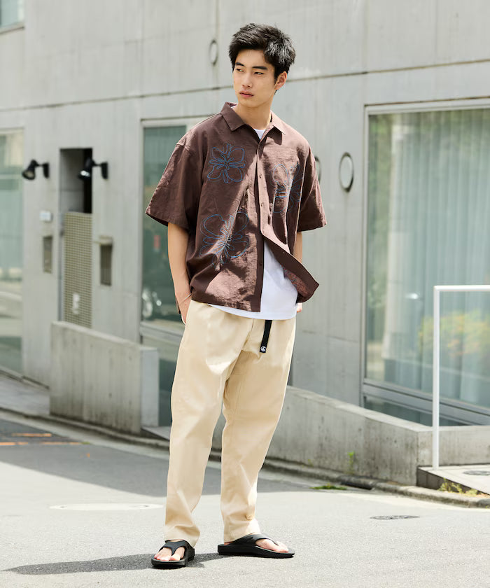 Relaxed Fit Flower Embroidered Short Sleeve Open Collar Shirt [Limited Edition]