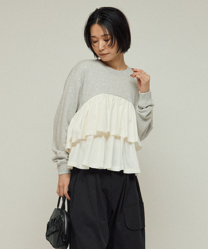 Organic Cotton Docking Frill Sweat / Relaxed Fit / Backed Sweat