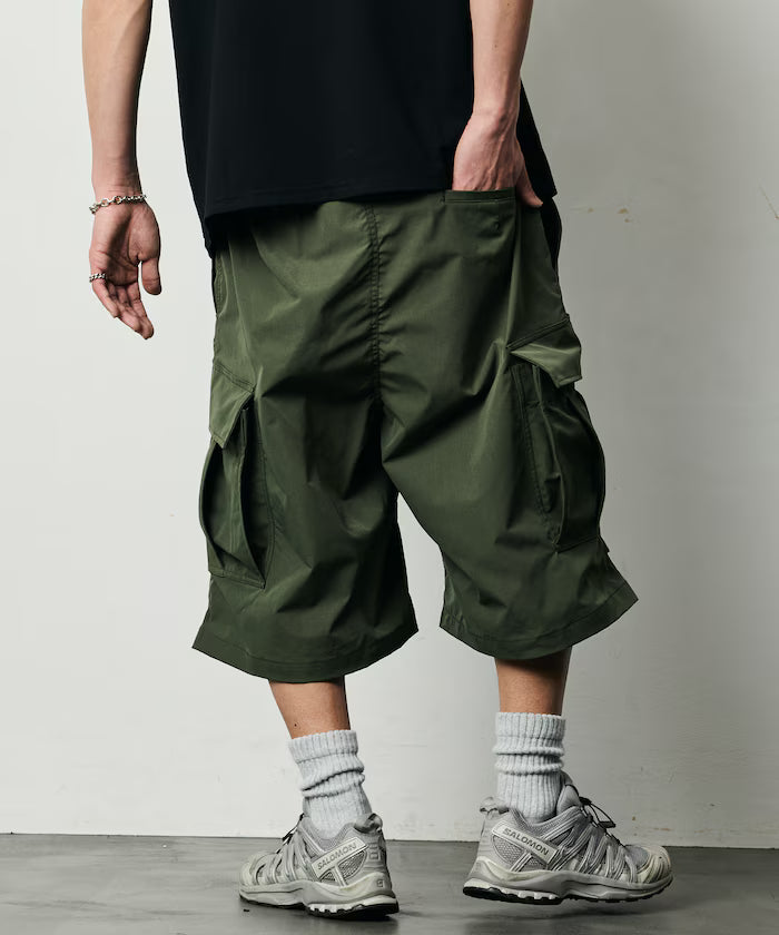 Quick Dry Fabric Wide Silhouette Poly Rip Cross Short Cargo Pants/UV Cut/Quick Dry 【Limited Release】