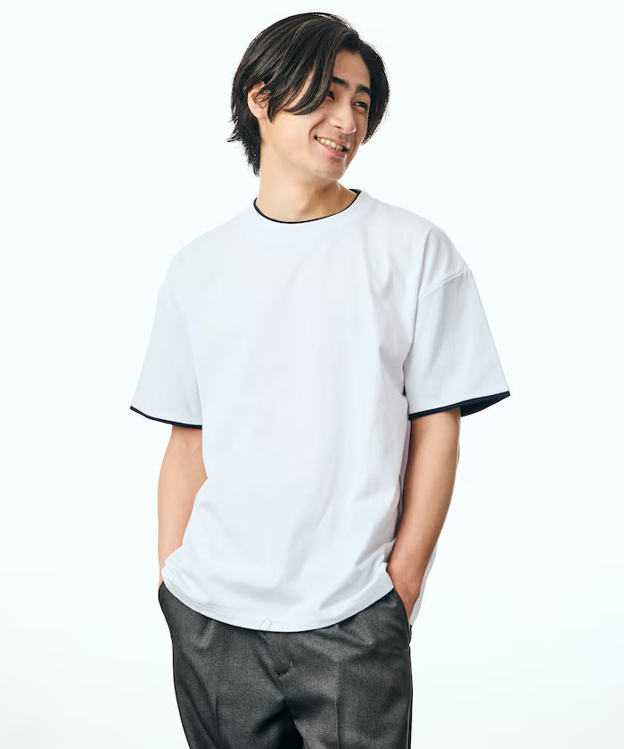 Limited Edition Relaxed Fit Color Block Fake Layered Crew Neck T-Shirt