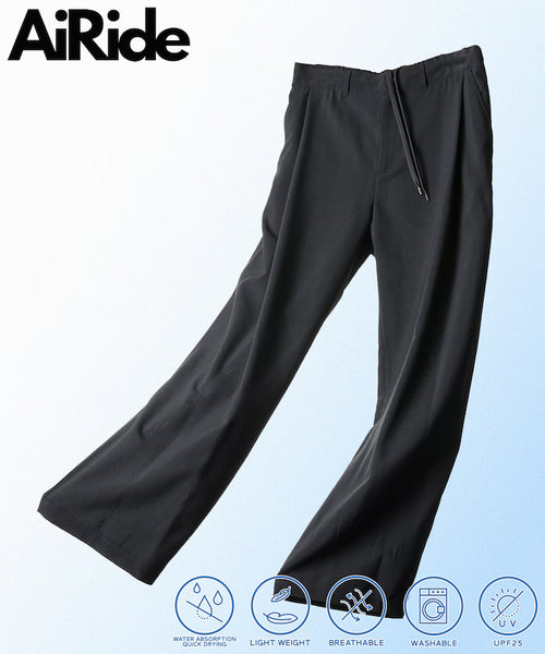 AiRide/Wide Silhouette Pocketable Tuck Slacks Pants/Quick-dry/UV Cut [Limited Edition] - Charcoal Gray
