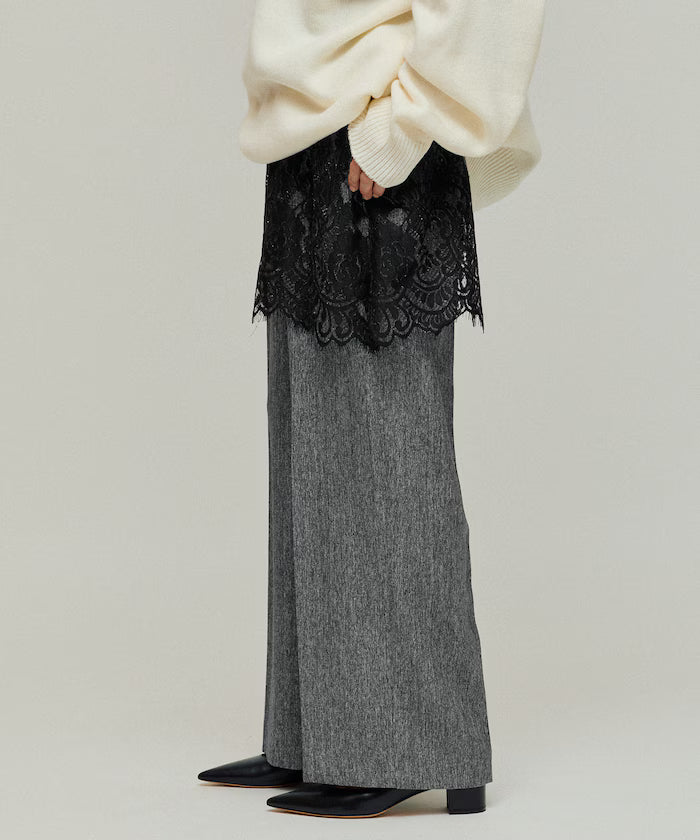 Lace Layered Slacks / Center Press Wide Slacks