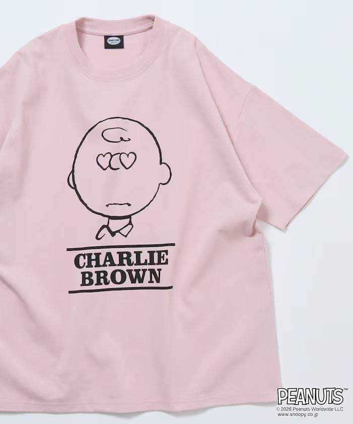 PEANUTS/Peanuts Custom Big Silhouette Crew Neck T-Shirt/Charlie Brown/Heart Eye [Limited Edition] - Pink
