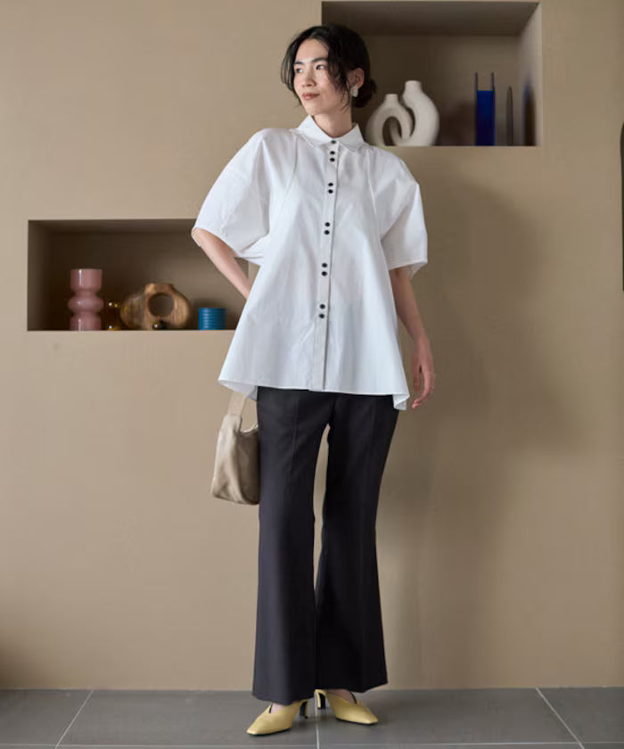 Switching Design Balloon Sleeve Shirt / 5-Minute Sleeve Blouse [Limited Edition]