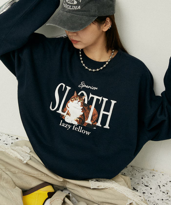 SLOTH Cat Fleece Lined Sweatshirt Limited Edition