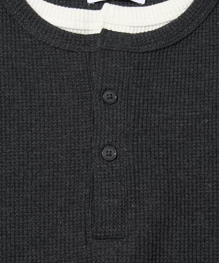 Waffle Fake Layered Henry Neck T-Shirt