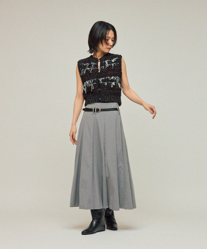 Mixed Material Fringe Knit Vest / Striped Knit Vest 25AW