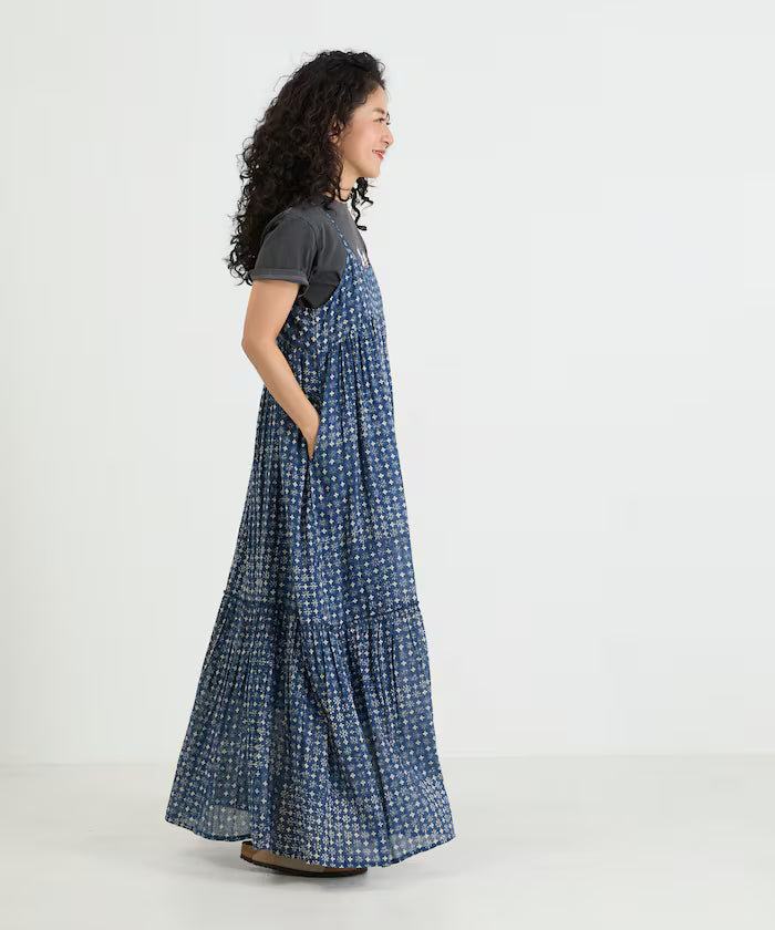 India Woodblock Flower Print Cami Dress