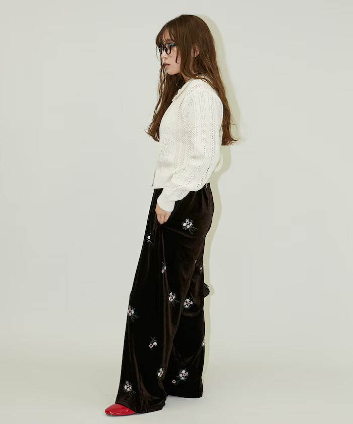 Flower Embroidery Velvet Easy Pants Limited Edition