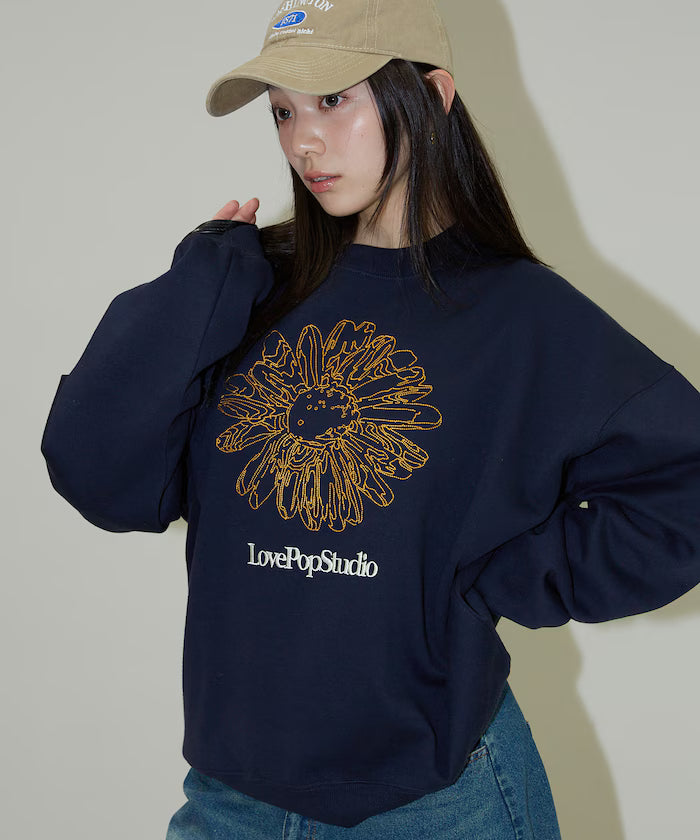LOVE POP STUDIO FLOWER EMBROIDERY SWEAT【Limited Edition】 - Navy