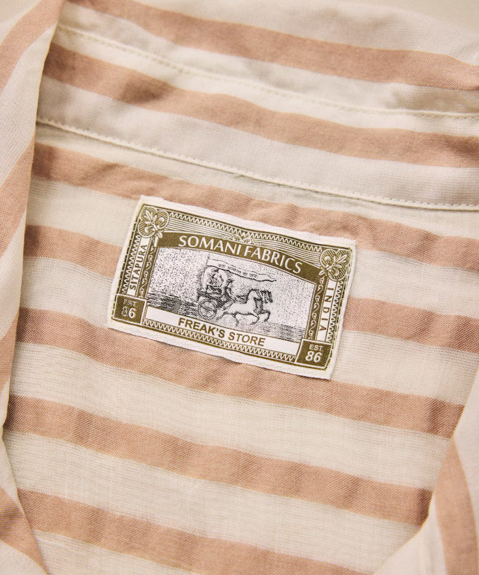 Indian-made Relaxed Fit Wide Stripe Sheer Sucker Open Collar Short Sleeve Shirt