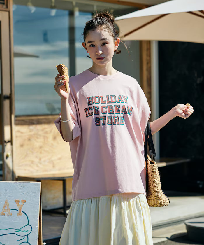 HOLIDAY ICECREAM×FREAK'S STORE Limited Edition Big Silhouette College Print Crew Neck T-Shirt