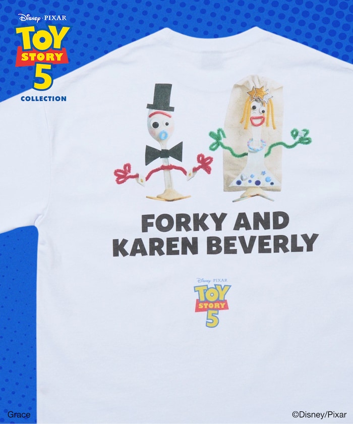 [Sales start on May 22 at 12:00] 'Toy Story 5' Design Exclusive Character Crew Neck Printed T-Shirt [Limited Edition] - White Forky & Karen