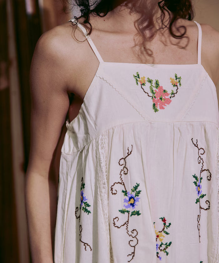 India Flower Cross Stitch Lace Camisole Dress