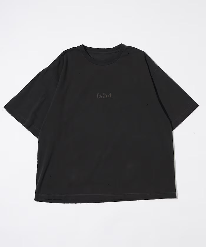 7.3 oz damaged processed front logo print short sleeve T-shirt / oversized crew neck short sleeve T-shirt