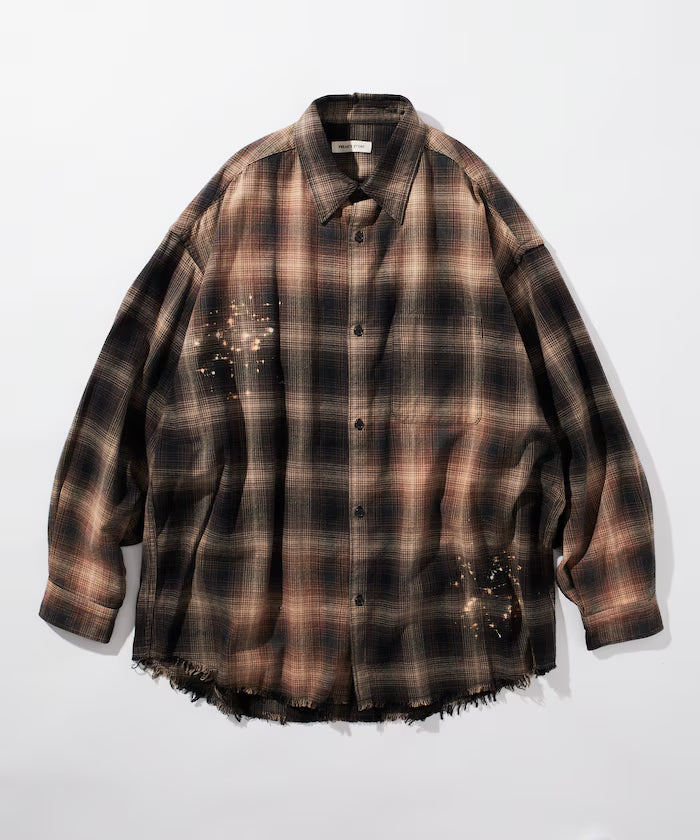 Relax Fit Relaxed Fit Bleached Ombre Check Flannel Shirt [Limited Edition] - Brown