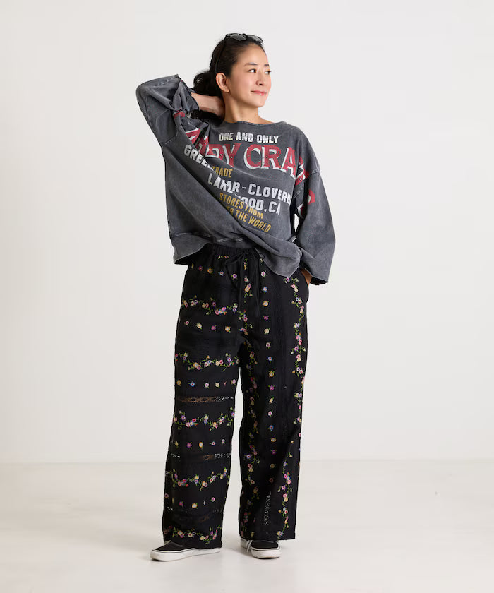 Dobby Floral Embroidery x Lace Pants