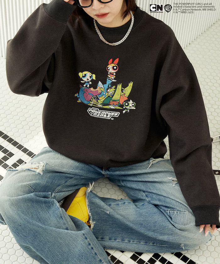 The Powerpuff Girls Front Art Crew Neck Sweatshirt Limited Edition - Charcoal Gray