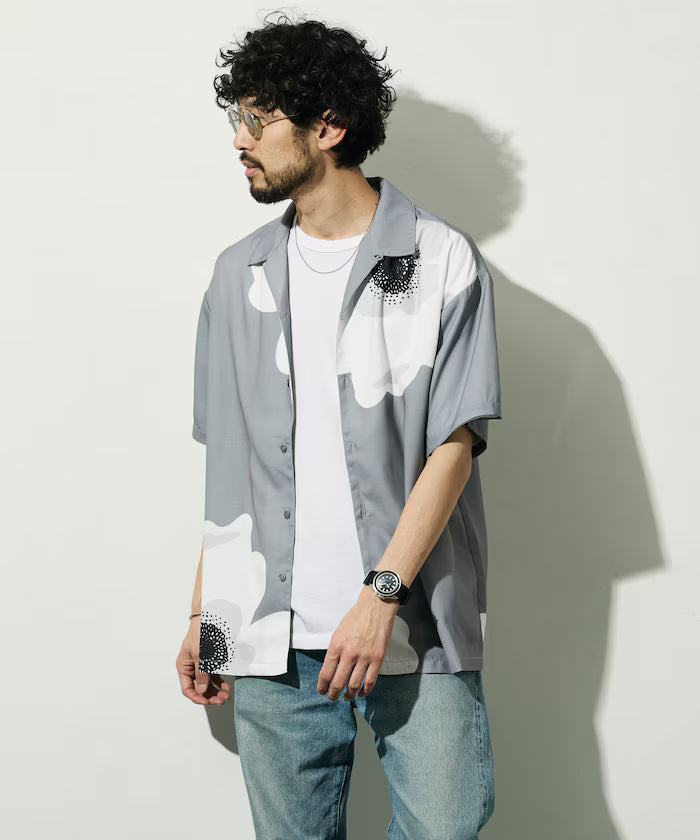 Open Collar Big Pattern Short Sleeve Shirt / Big Silhouette
